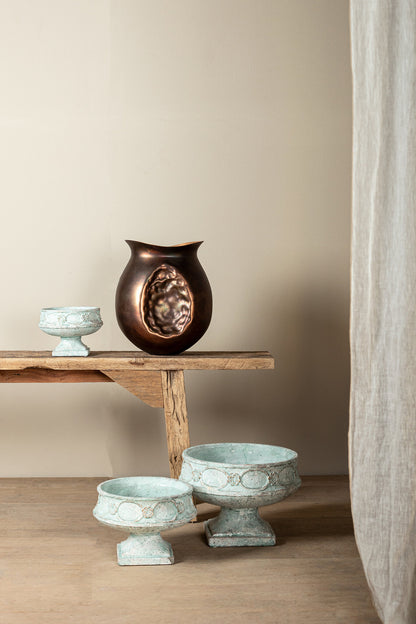 Artas Blue Cement Candle On Solid Stand Round L PTMD
