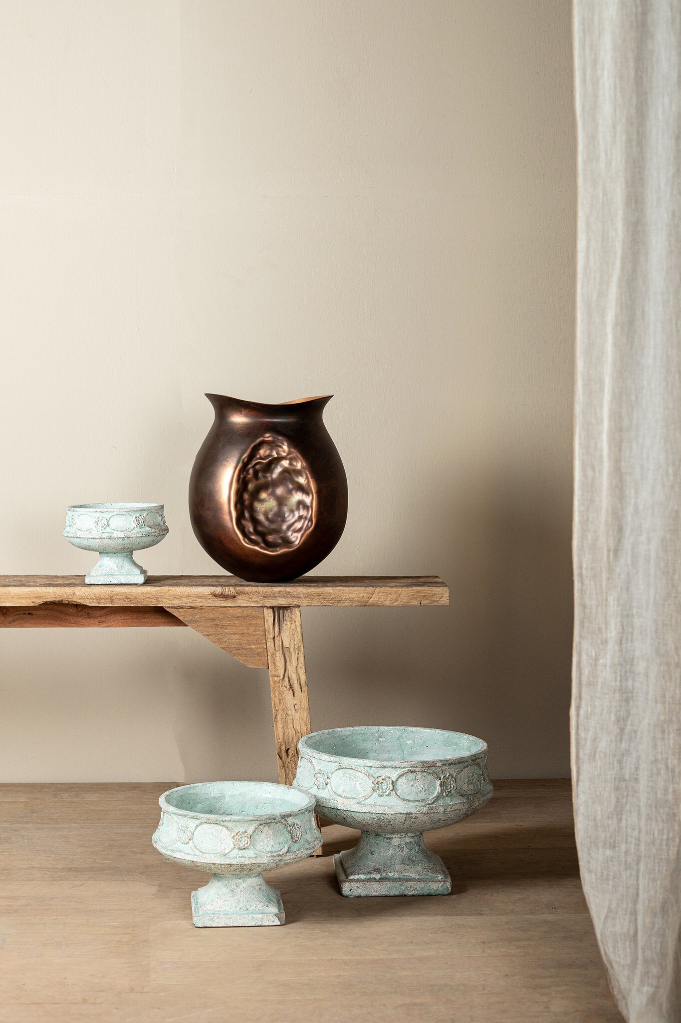 Artas Blue Cement Candle On Solid Stand Round L PTMD