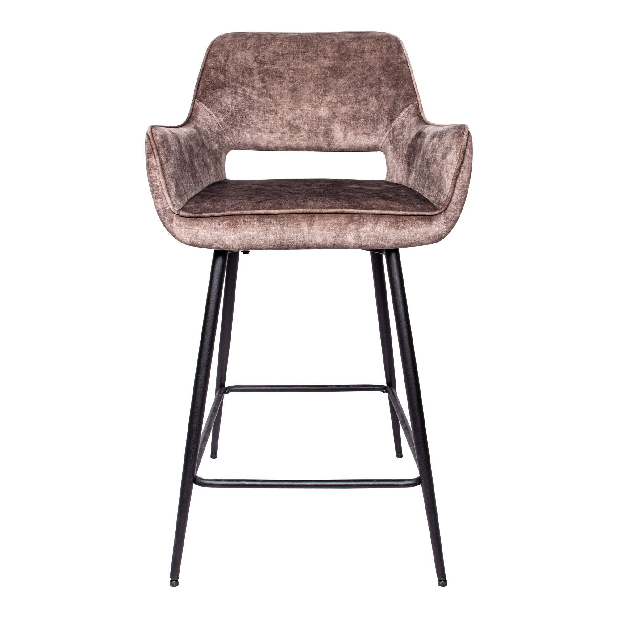 Fal LOW Velvet Brown Bar Stool Black Metal Leg Set van 2 PTMD