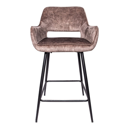 Fal LOW Velvet Brown Bar Stool Black Metal Leg Set van 2 PTMD