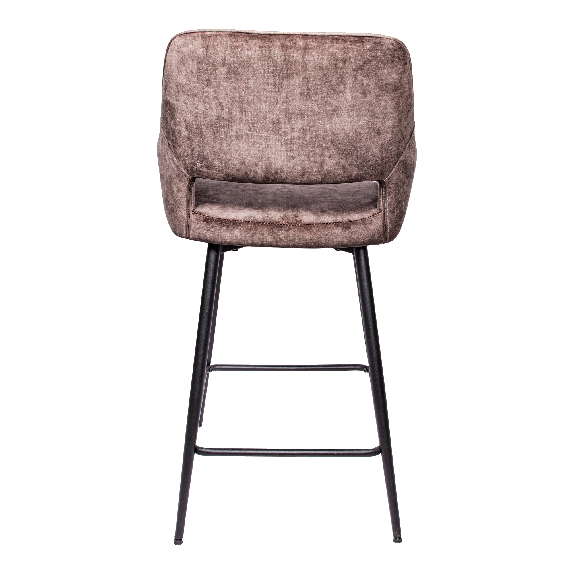 Fal LOW Velvet Brown Bar Stool Black Metal Leg Set van 2 PTMD