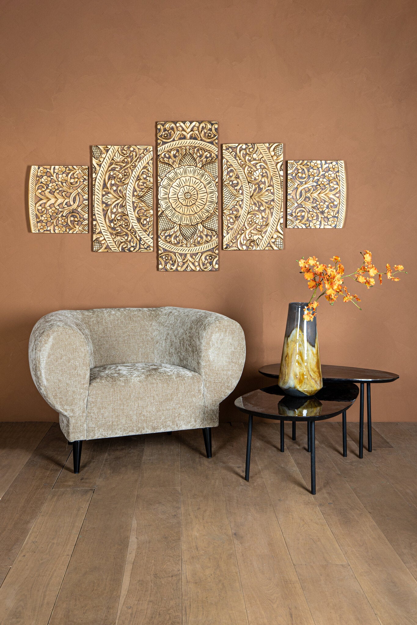 Wandpaneel Sharlene - 180x90cm - MDF - Goud PTMD