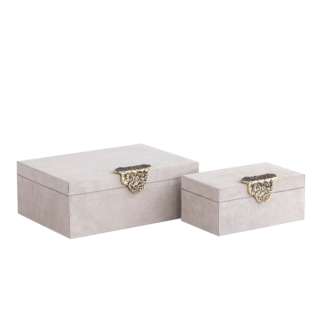 Hazael Beige Suede Box Golden Handle Set Of 2 PTMD