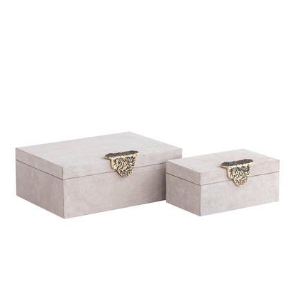 Hazael Beige Suede Box Golden Handle Set Of 2 PTMD