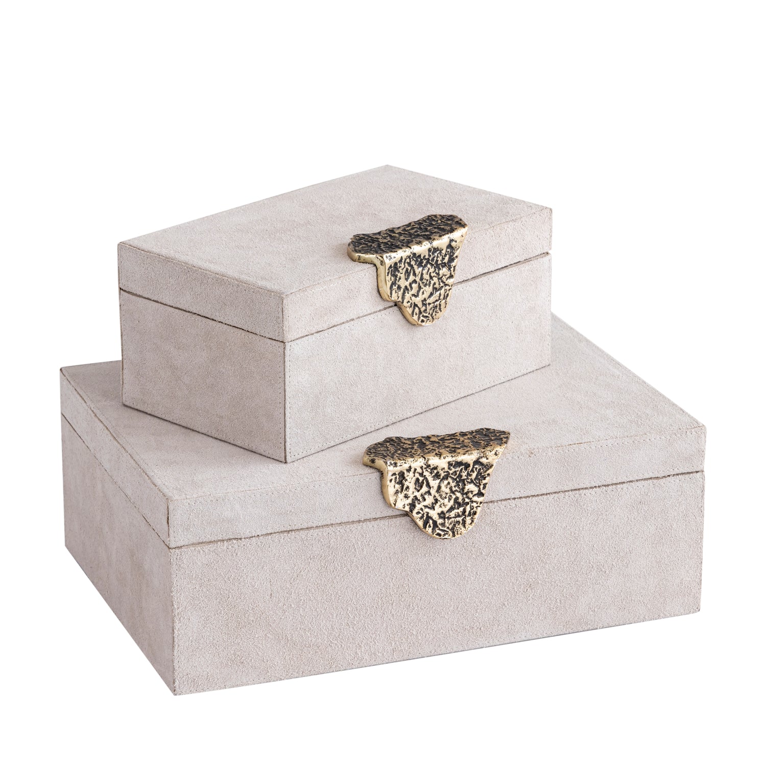 Hazael Beige Suede Box Golden Handle Set Of 2 PTMD