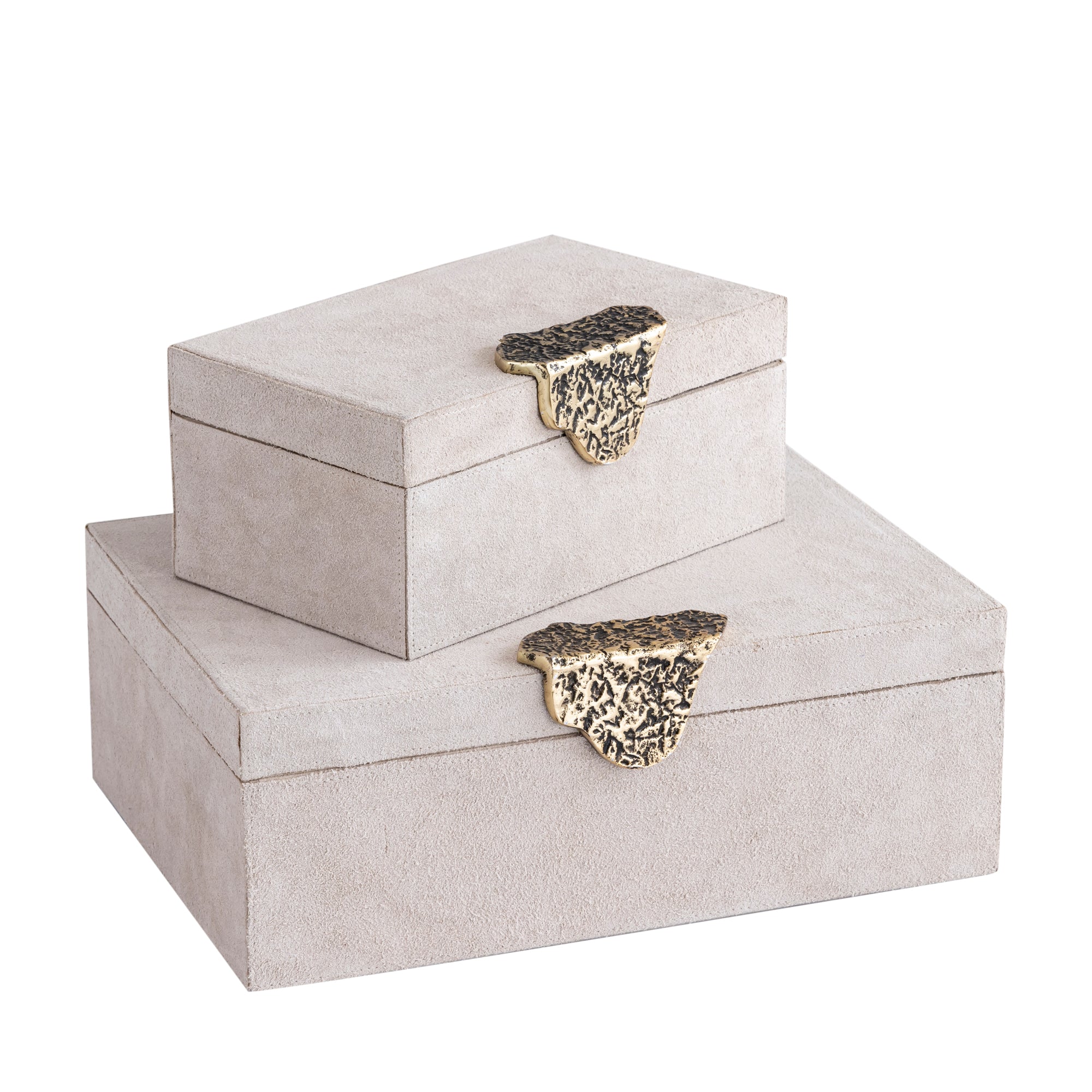 Hazael Beige Suede Box Golden Handle Set Of 2 PTMD