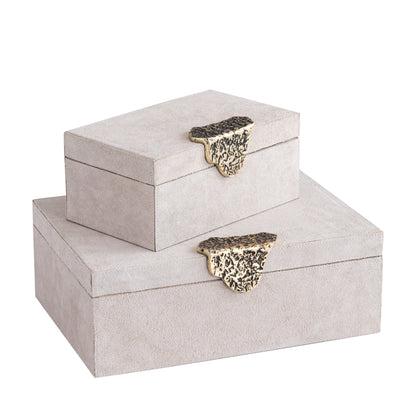 Hazael Beige Suede Box Golden Handle Set Of 2 PTMD