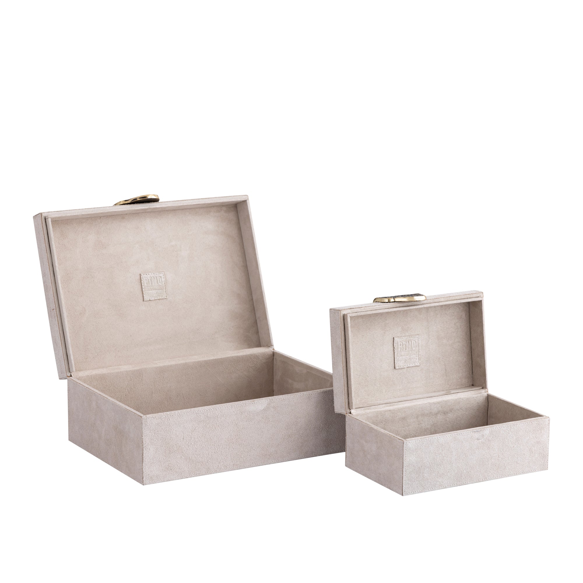 Hazael Beige Suede Box Golden Handle Set Of 2 PTMD