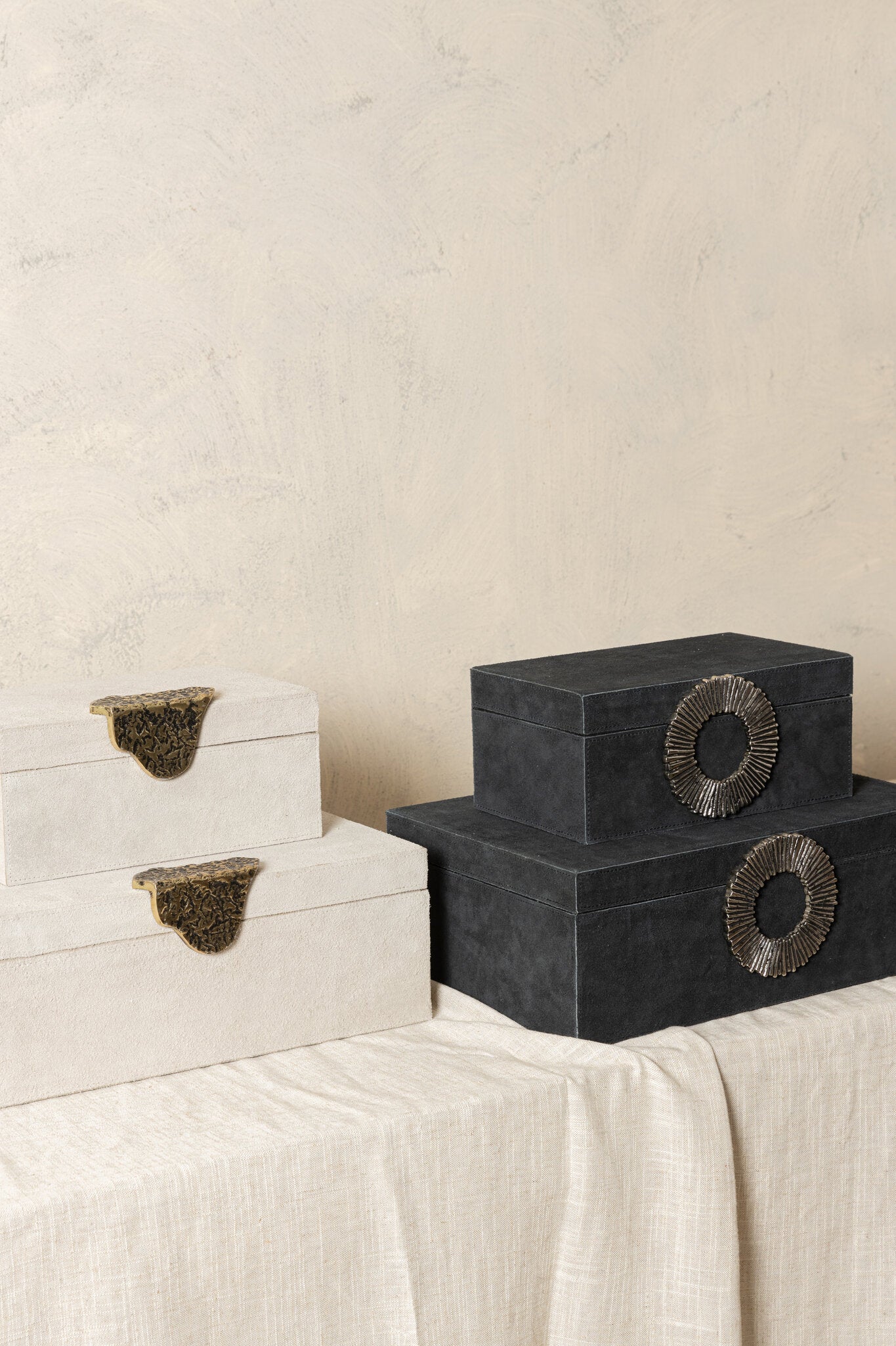Hazael Beige Suede Box Golden Handle Set Of 2 PTMD
