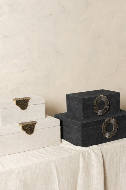 Hazael Beige Suede Box Golden Handle Set Of 2 PTMD