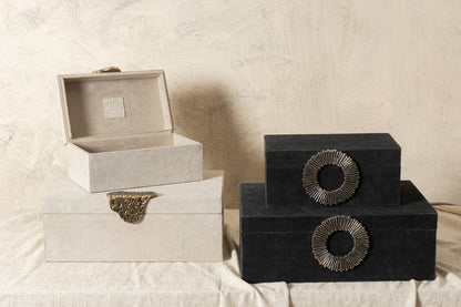 Hazael Beige Suede Box Golden Handle Set Of 2 PTMD