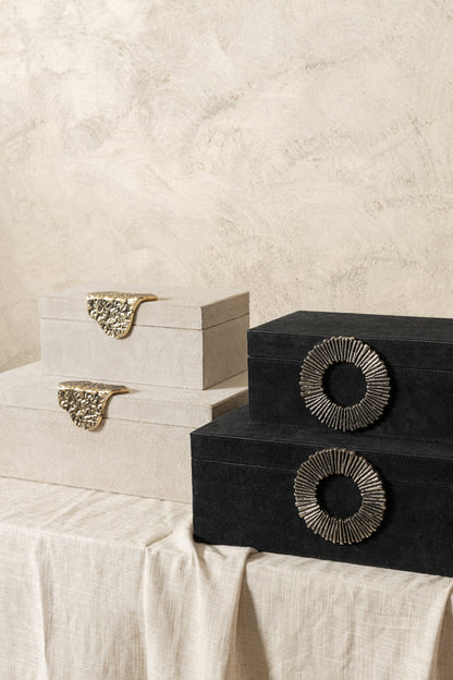 Hazael Beige Suede Box Golden Handle Set Of 2 PTMD
