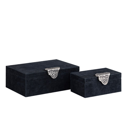 Opbergbox Hazael - 36x25x13 cm - Suede - Zwart - Set van 2 PTMD