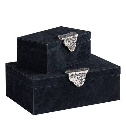 Opbergbox Hazael - 36x25x13 cm - Suede - Zwart - Set van 2 PTMD