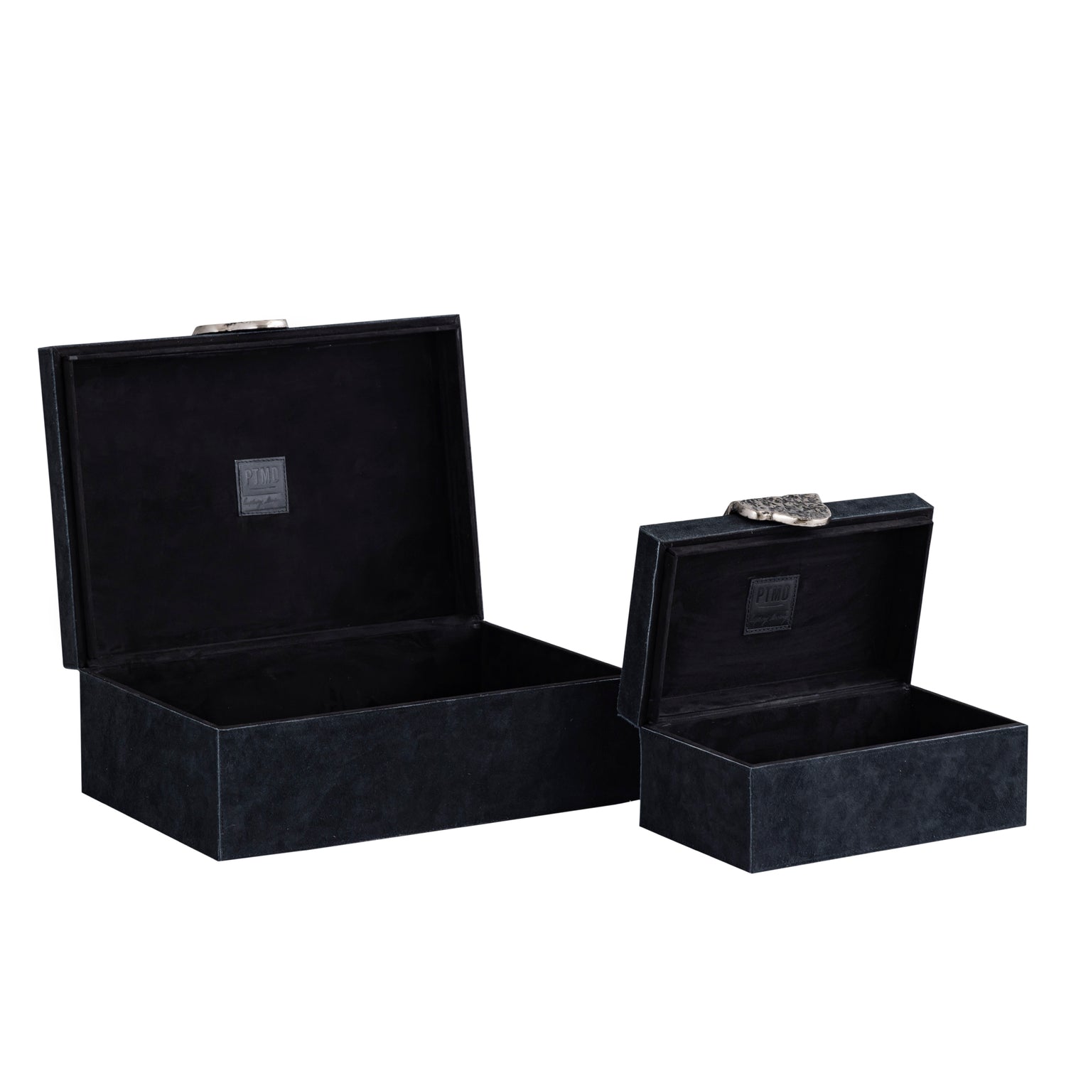 Opbergbox Hazael - 36x25x13 cm - Suede - Zwart - Set van 2 PTMD