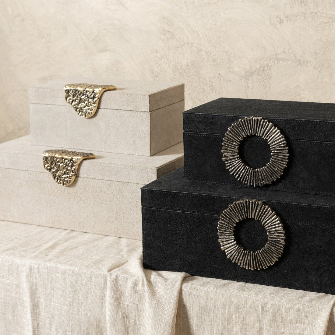 Hazael Beige Suede Box Golden Handle Set van 2 PTMD