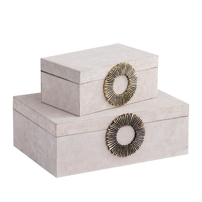 Hazael Beige Suede Box Golden Handle Set van 2 PTMD