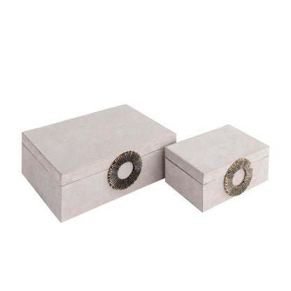 Hazael Beige Suede Box Golden Handle Set van 2 PTMD