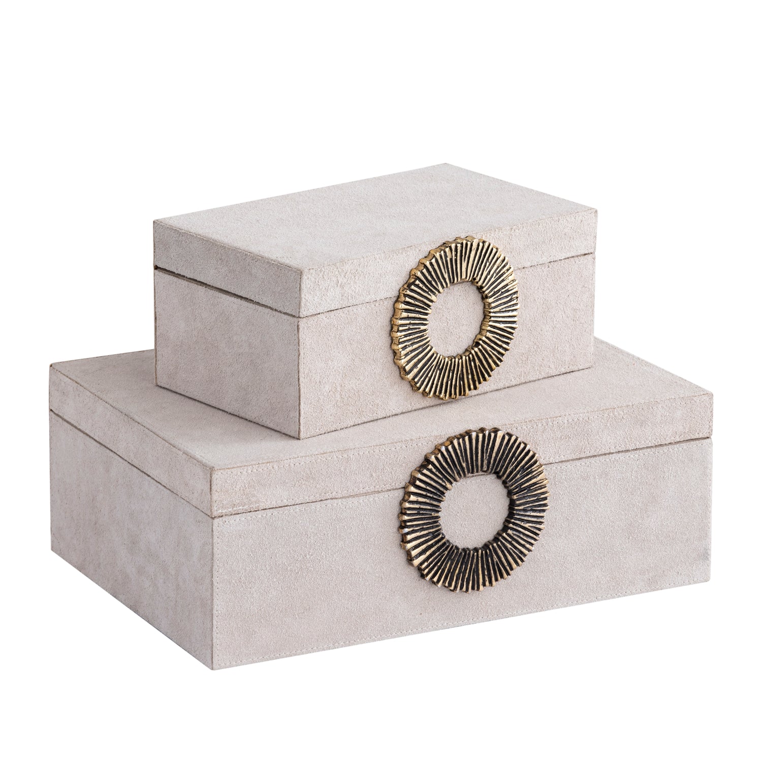 Hazael Beige Suede Box Golden Handle Set van 2 PTMD