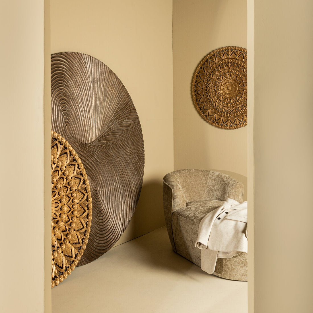 Wandpaneel Wiktor Rond MDF Bruin Ø180cm PTMD