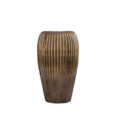 Russel Gold Alu Round Pot Ribbed Low 30x26x50cm PTMD