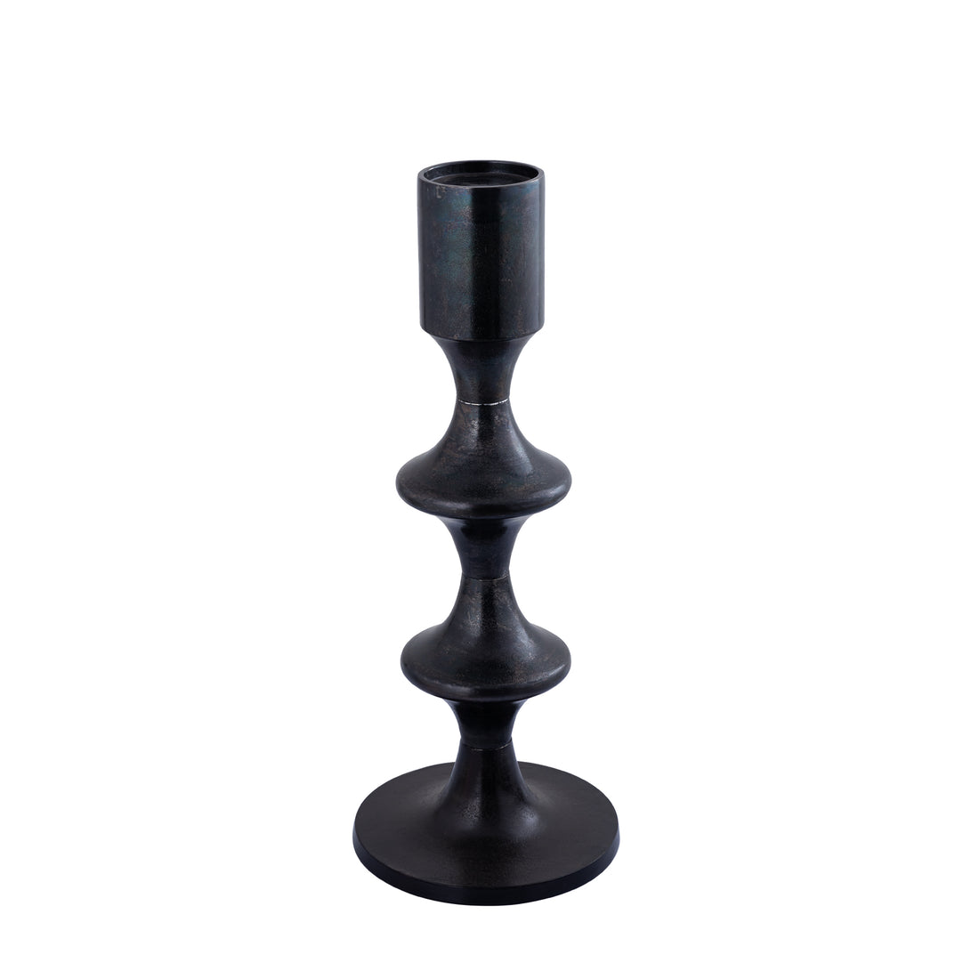 Taika Black alu round Kandelaar tabs laag H73cm PTMD