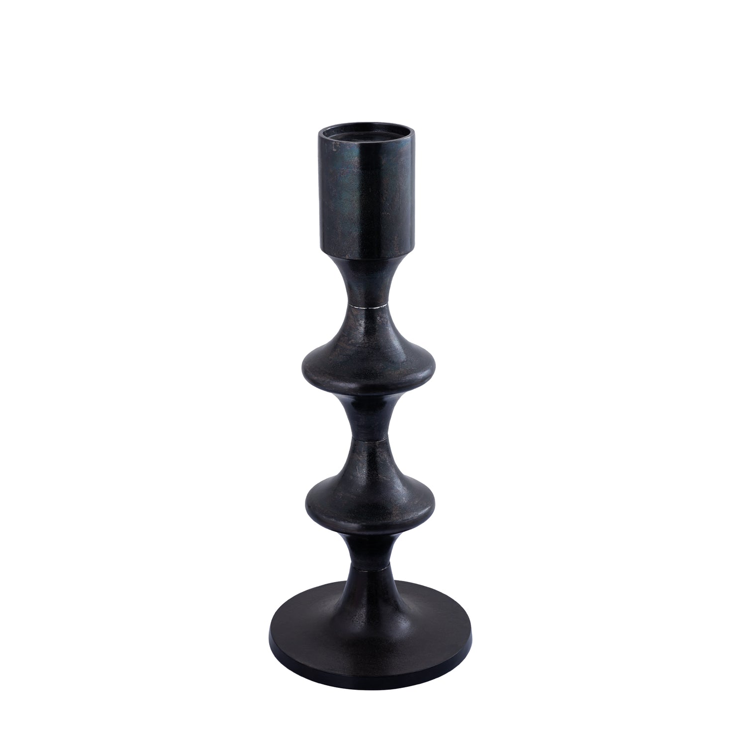 Taika Black alu round Kandelaar tabs laag H73cm PTMD