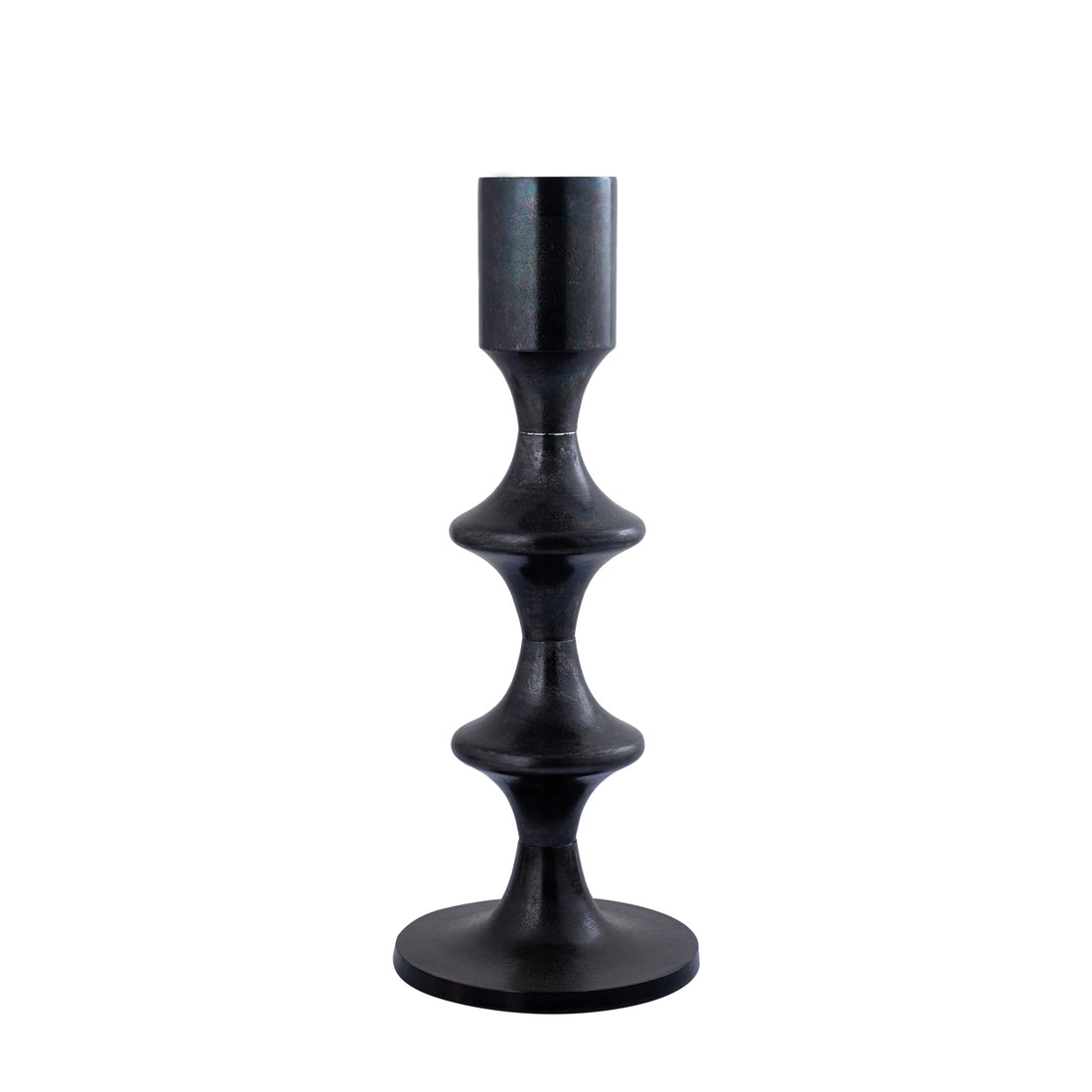 Taika Black alu round Kandelaar tabs laag H73cm PTMD