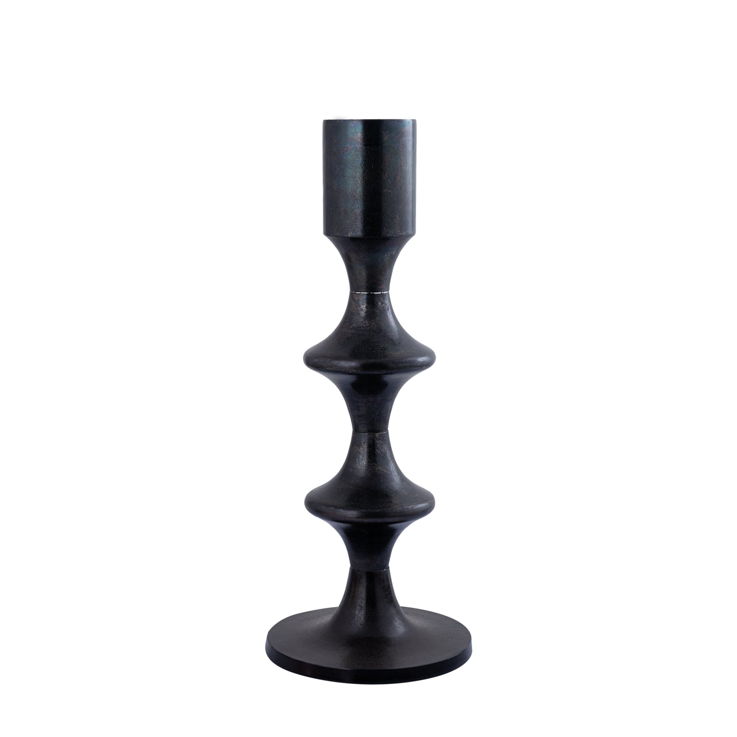 Taika Black alu round Kandelaar tabs laag H73cm PTMD