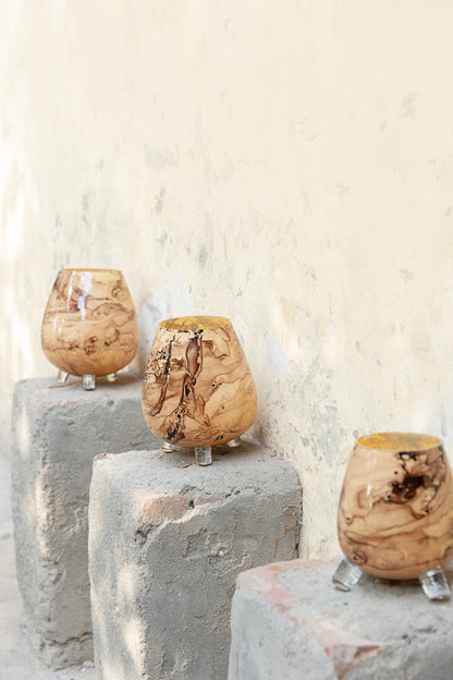 Jamillia Brown Glass Windlichten PTMD Set van 3