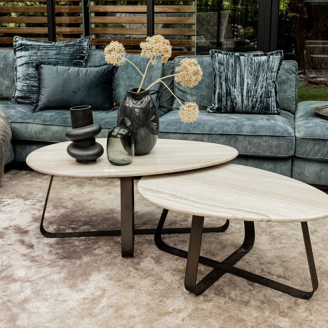 Salontafel Muka hoog dark grey base white marmer PTMD