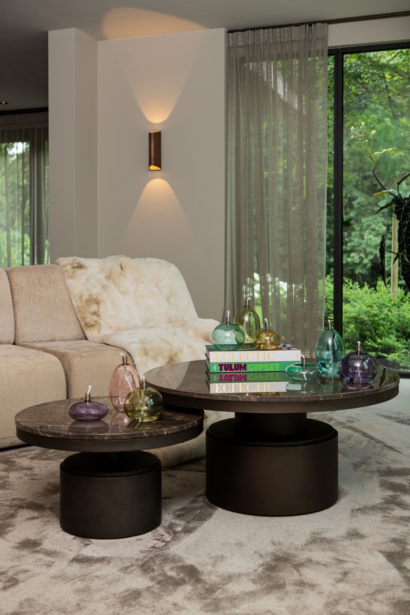 Bregt coffeetable low brown marble dark grey base PTMD