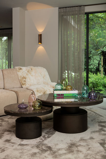 Bregt coffeetable low brown marble dark grey base PTMD