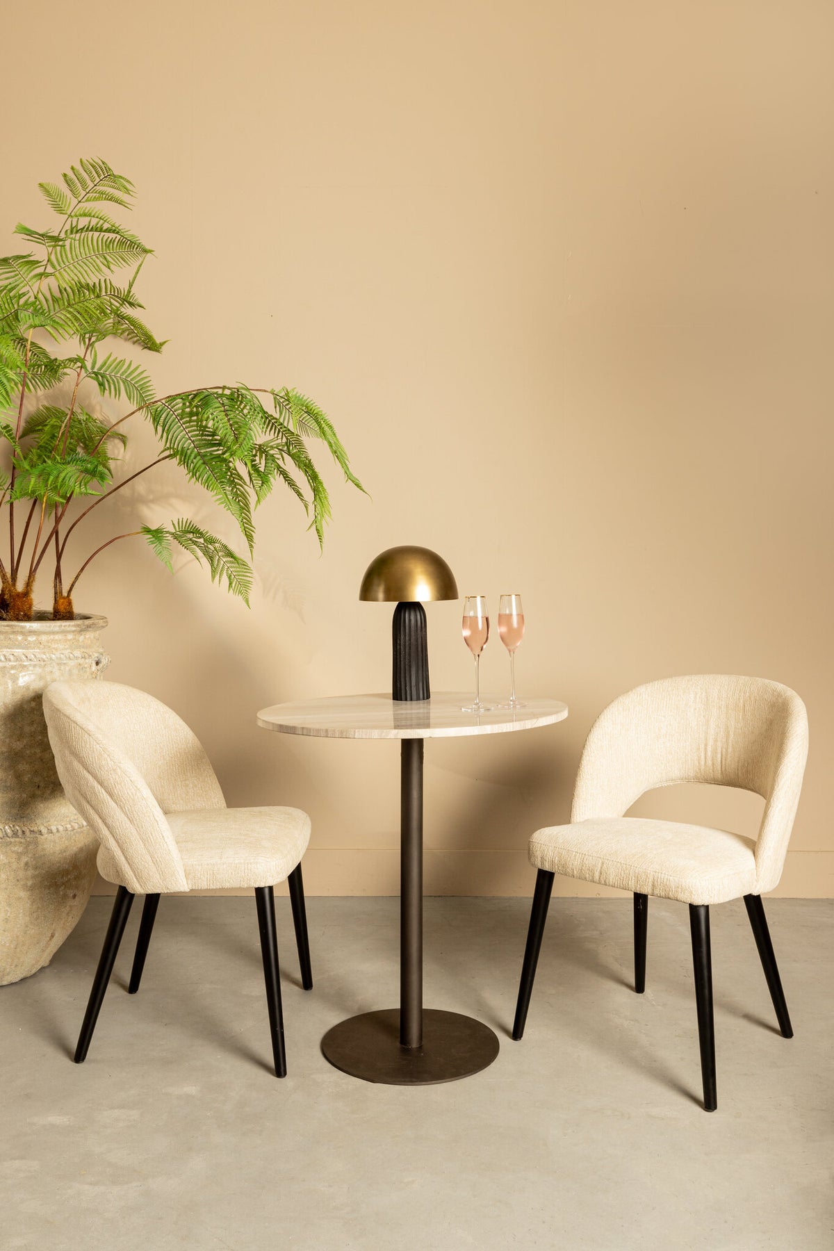 Plaza Bistrotable Round White Marble Taupe Base PTMD