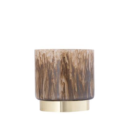 Allie Bruin Glas Windlicht op Gouden Voet PTMD Set van 3