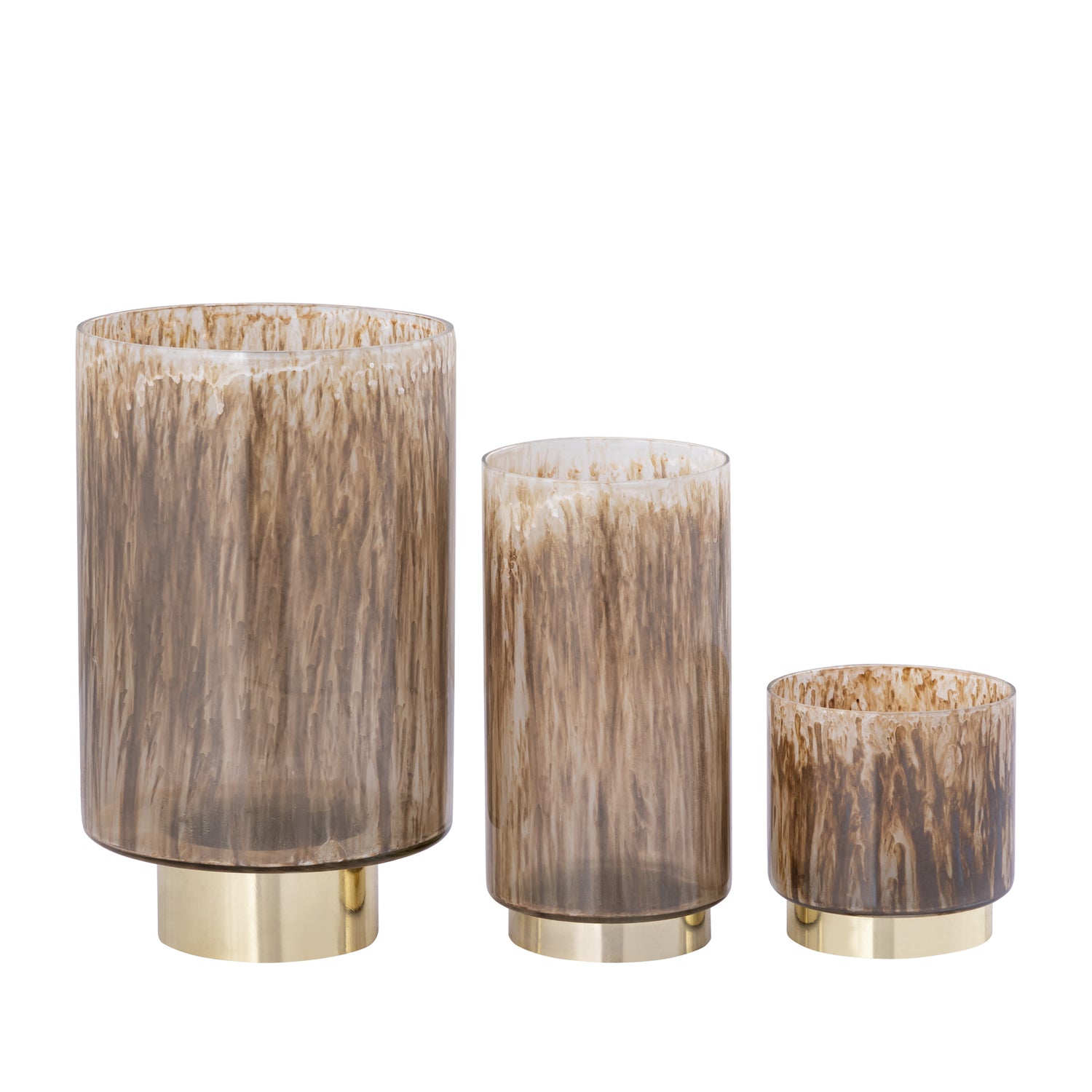 Allie Bruin Glas Windlicht op Gouden Voet PTMD Set van 3