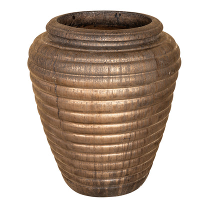 Jerzy Bronze Ceramic Pot Ribbed Round Shaped Small PTMD