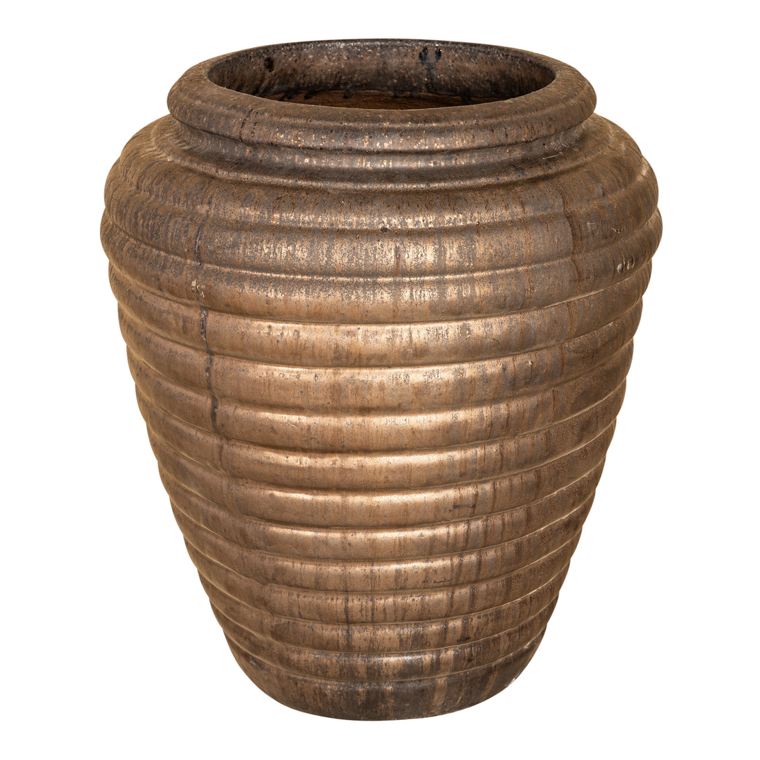 Jerzy Bronze Ceramic Pot Ribbed Round Shaped Small PTMD