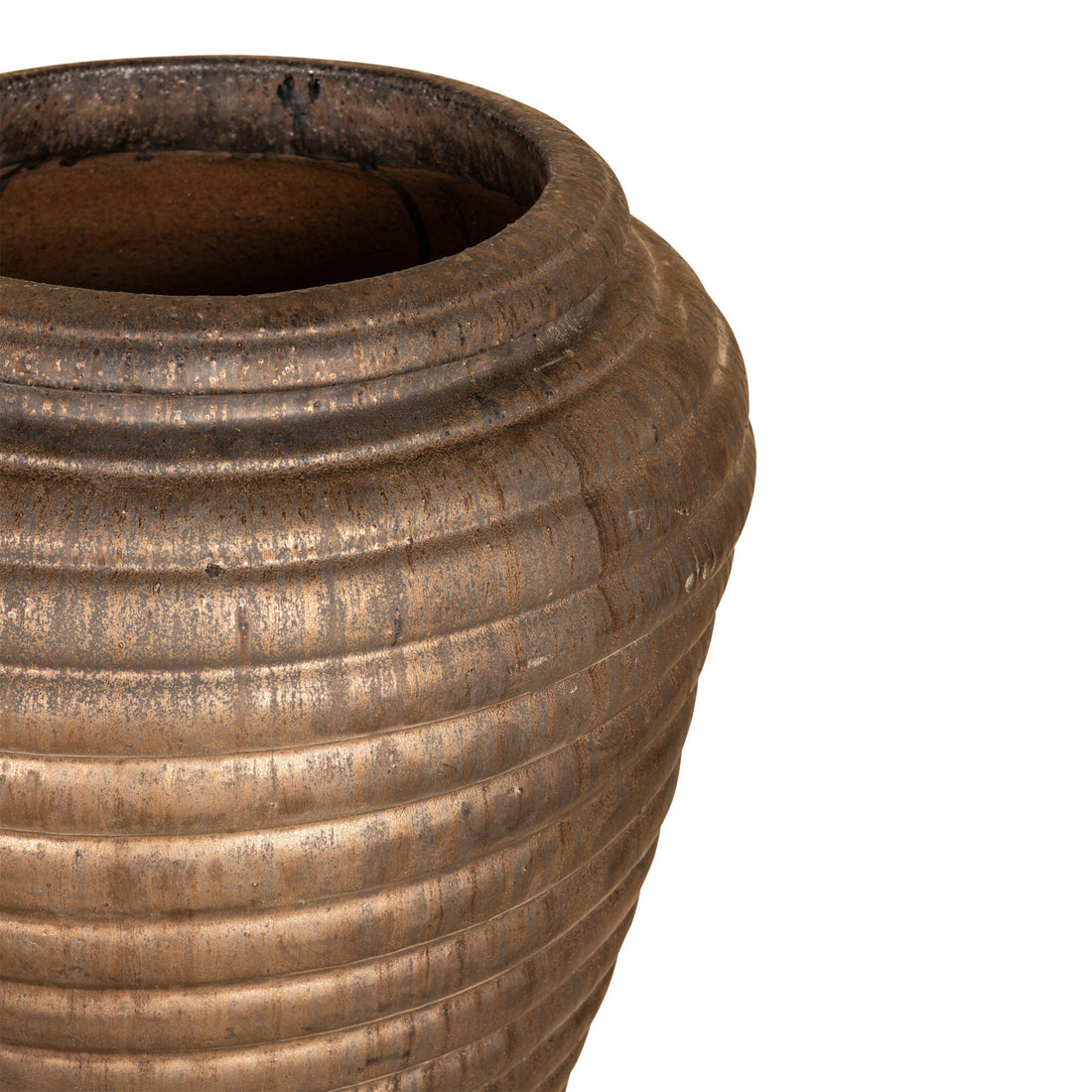 Jerzy Bronze Ceramic Pot Ribbed Round Shaped Small PTMD