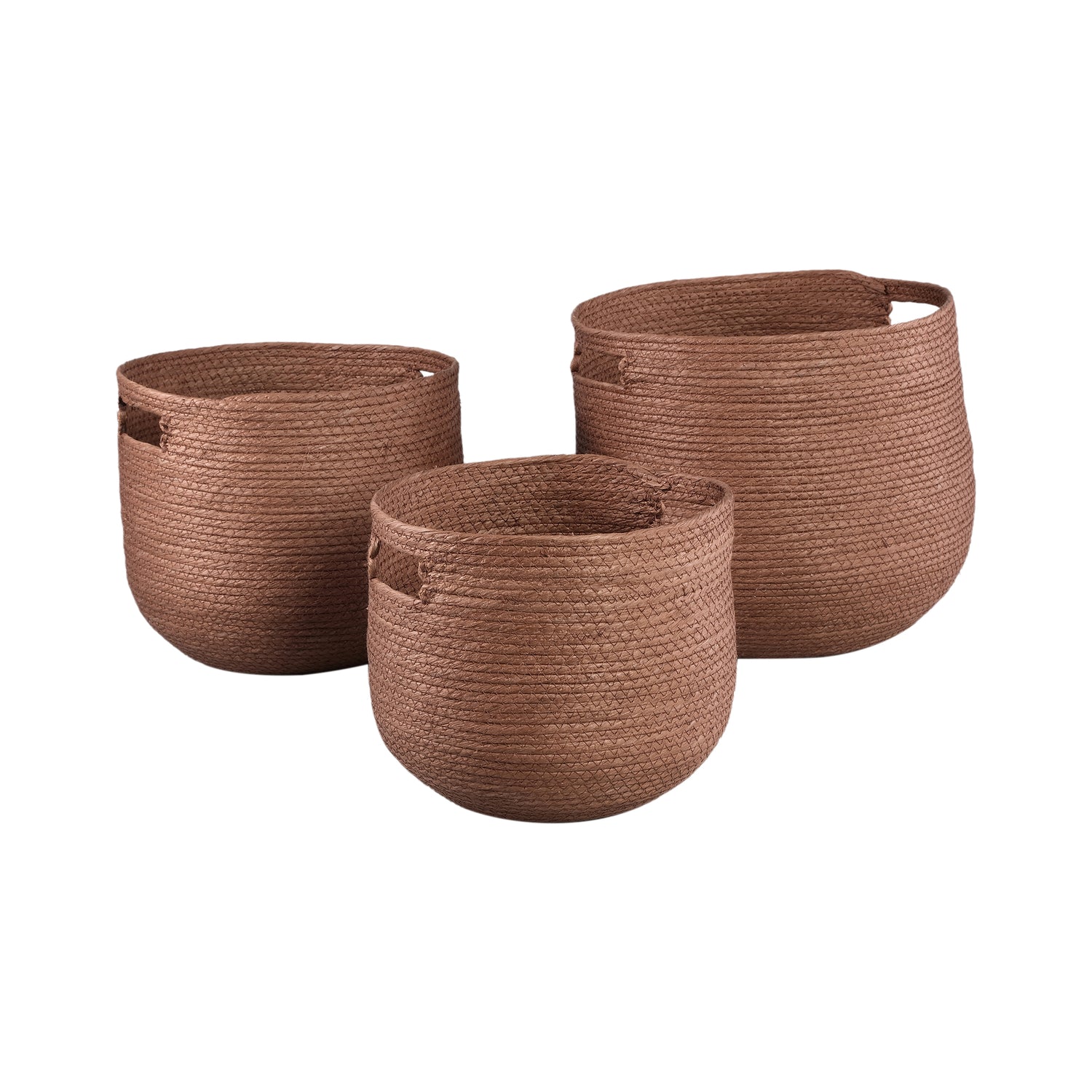 Mellaine Brown Paper Rope Round Basket Handle Set van 3 PTMD
