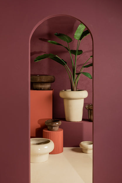Megga Brown Big Glazed Ceramic Pot Thick Border Set van 2 PTMD