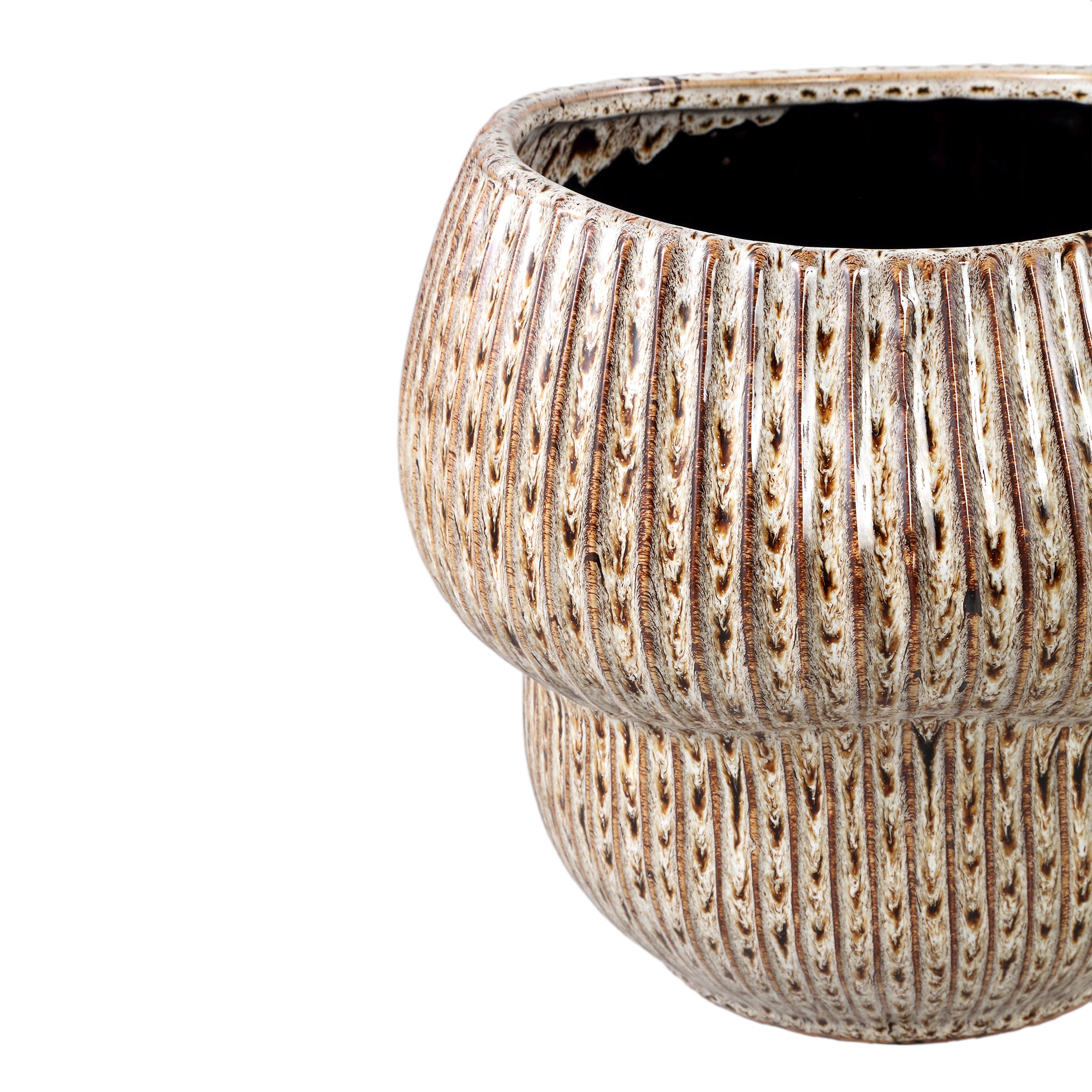 Colby Bruin Keramiek Pot Rond Shaped With Lines XL Dia25cmxH23cm PTMD