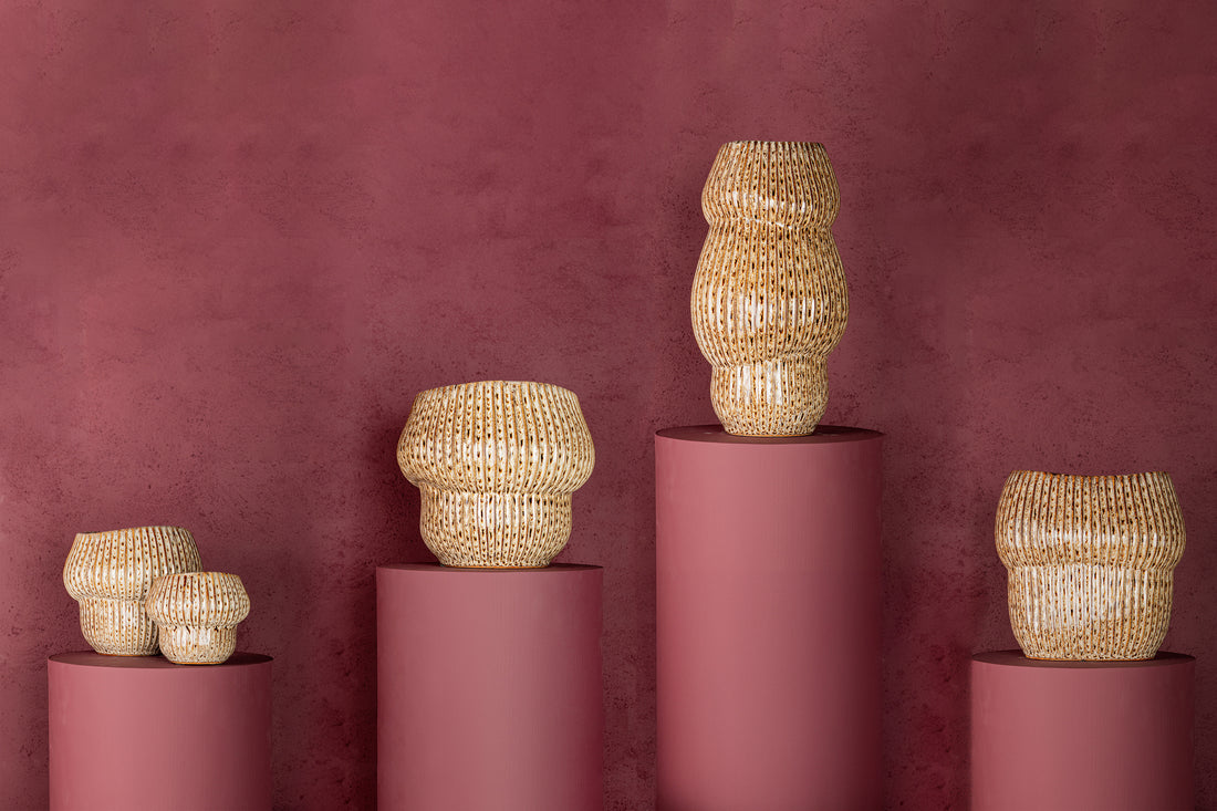 Colby Brown Kersmiek Pot Round Shaped Lines High S Ø16xH30cm PTMD