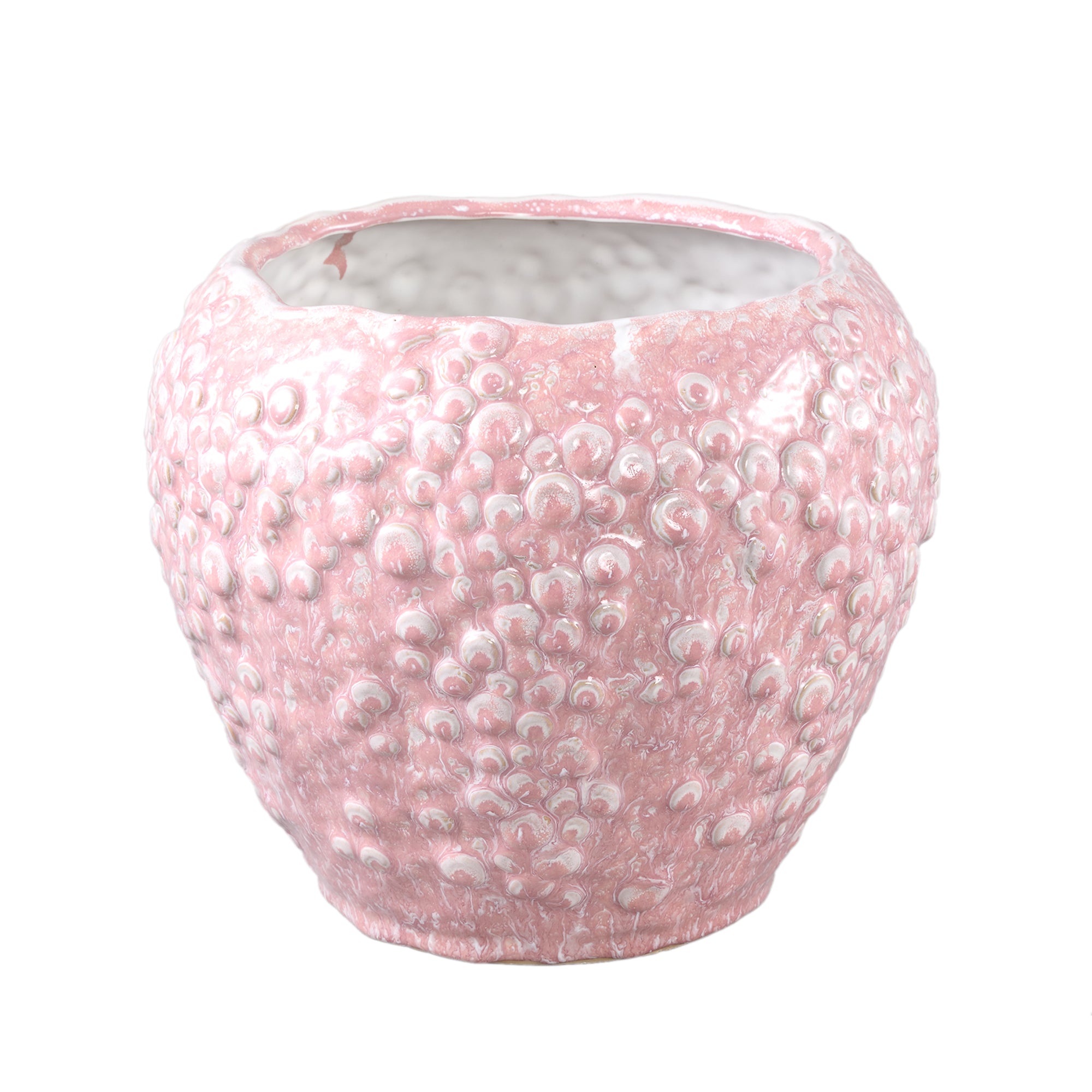 Avis PInk Ceramic Pot Round Shaped Scales Low XL Dia26,5xH22,5cm PTMD