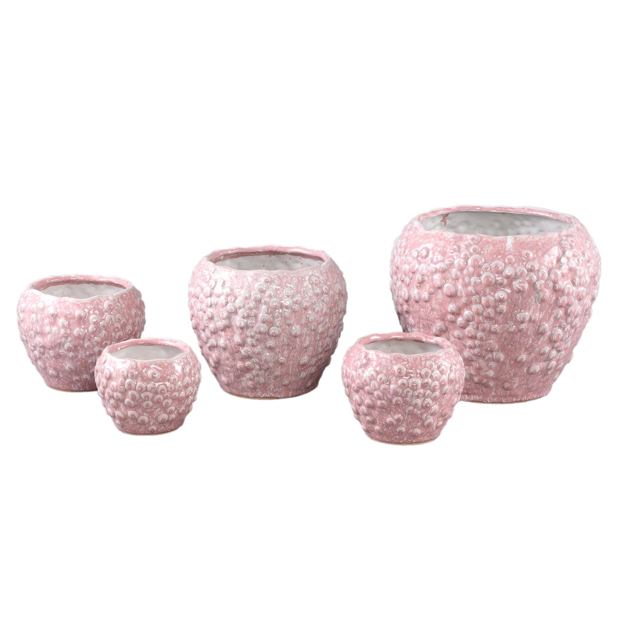 Avis PInk Ceramic Pot Round Shaped Scales Low XL Dia26,5xH22,5cm PTMD