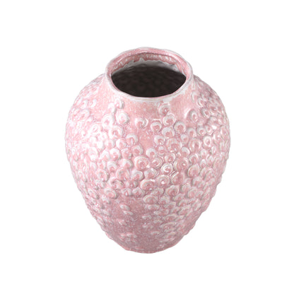 Avis PInk Ceramic Pot Round Shaped Scales High L Dia26cmxH35cm PTMD
