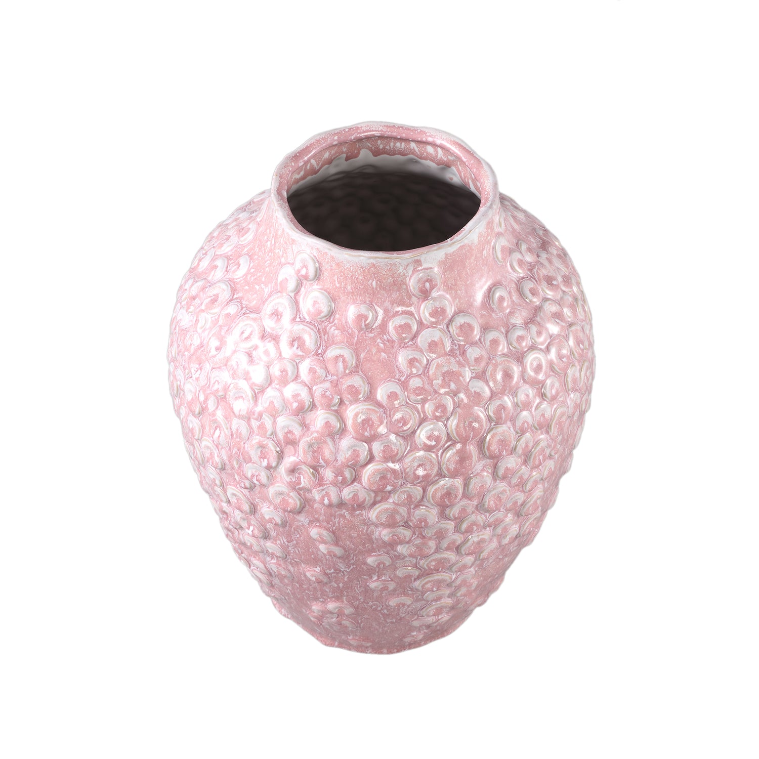 Avis PInk Ceramic Pot Round Shaped Scales High L Dia26cmxH35cm PTMD