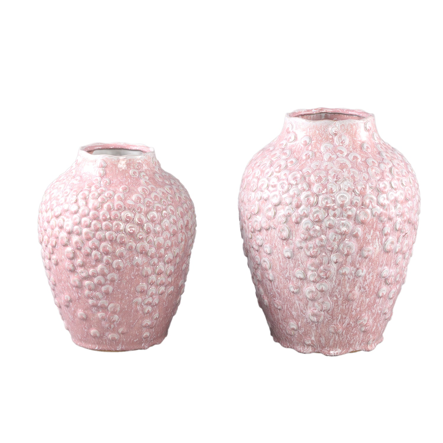 Avis PInk Ceramic Pot Round Shaped Scales High L Dia26cmxH35cm PTMD