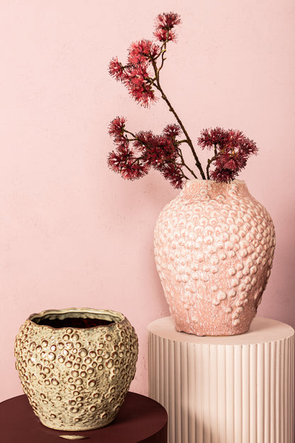 Avis PInk Ceramic Pot Round Shaped Scales High L Dia26cmxH35cm PTMD