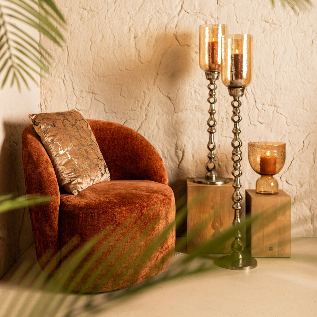 Windlicht Tracy Aluminium met Glas Champagne Ø22cm x H125cm PTMD